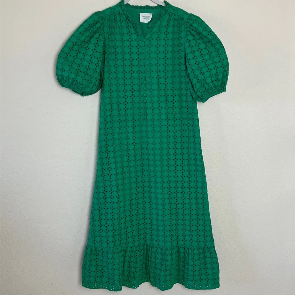 Tuckernuck Hyacinth House Green Eyelet Midi Tryall Dress Women’s Size S - Picture 2 of 7